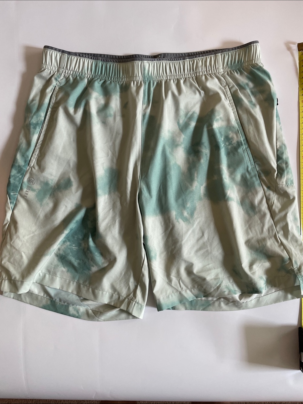 Men's Athletic Tie-Dye Light Green Performance Shorts with interior liner